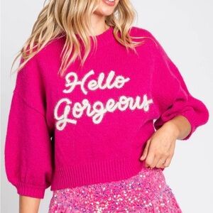 NWT Women’s GeeGee Crop Top Sweater Fuchsia Hello Gorgeous Medium Sparkly ✨